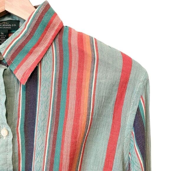 LRL Ralph Lauren Striped Button Down Gauzy Lightweight Shirt in Size Medium - Picture 7 of 13